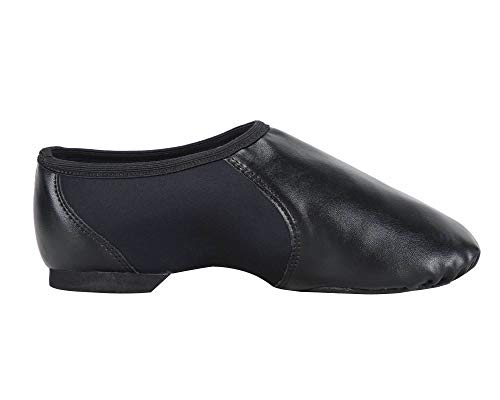 Linodes Unisex PU Leather Upper Slip-on Jazz Shoe with Circle Elastic for Women and Men's Dance Shoes-Black-7.5M