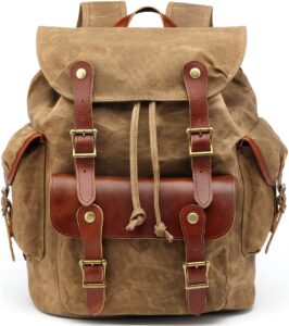 waxed canvas leather backpack for men, military tactical shoulder rucksack for travel bag (m85_khaki)