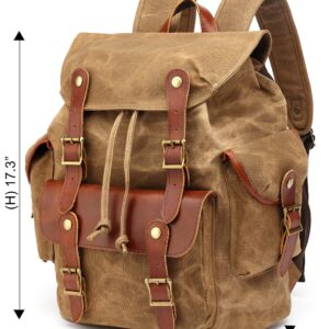 Waxed Canvas Leather Backpack for Men, Military Tactical Shoulder Rucksack for Travel Bag (M85_Khaki)