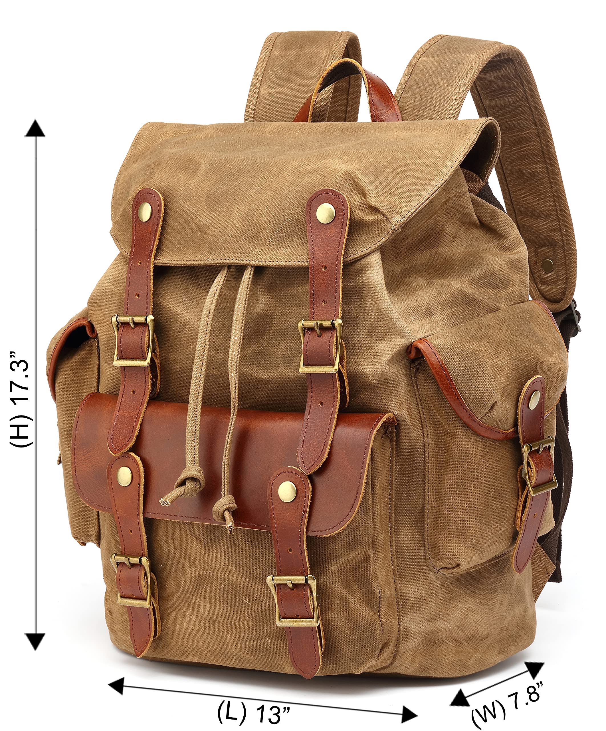 Waxed Canvas Leather Backpack for Men, Military Tactical Shoulder Rucksack for Travel Bag (M85_Khaki)