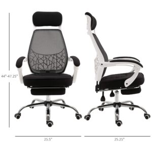 Vinsetto Ergonomic High Back Mesh Office Chair Swivel Reclining Computer Desk Chair with Retractable Footrest, Headrest, Padded Armrest