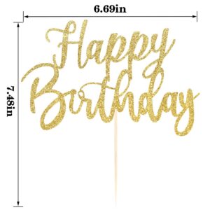 YUINYO Handmade Glitter happy birthday Cake Topper, Happy Birthday Cake Bunting Decor,Birthday Party Decoration Supplies (Gold)