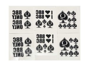 6 sheet temporary tattoo set qos, bbc only, i love bbc 38 total tattoos queen of spades