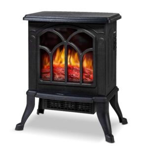 electric fireplace heater, space heater for indoor use, portable fireplace heater with realistic flame effect, retro style small room heater, overheat protection, (black, 17inch)