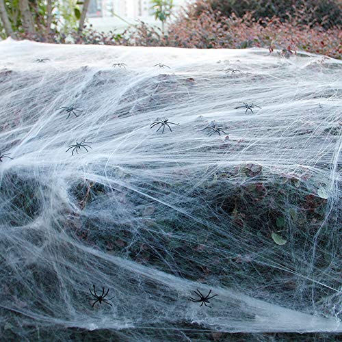 Zcaukya Halloween Spider Web Decoration, 1000 sqft Stretchable Cotton Spider Web with 60 Small Spiders, Halloween Indoor and Outdoor Cobweb Decoration