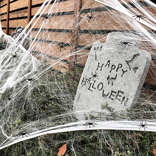 Zcaukya Halloween Spider Web Decoration, 1000 sqft Stretchable Cotton Spider Web with 60 Small Spiders, Halloween Indoor and Outdoor Cobweb Decoration