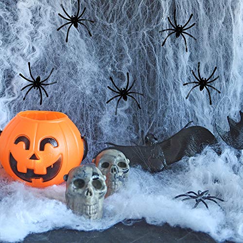 Zcaukya Halloween Spider Web Decoration, 1000 sqft Stretchable Cotton Spider Web with 60 Small Spiders, Halloween Indoor and Outdoor Cobweb Decoration