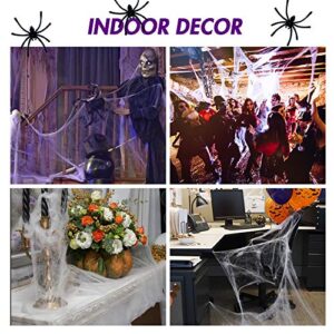 Zcaukya Halloween Spider Web Decoration, 1000 sqft Stretchable Cotton Spider Web with 60 Small Spiders, Halloween Indoor and Outdoor Cobweb Decoration