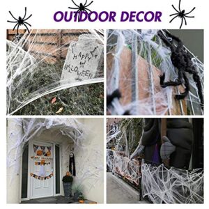 Zcaukya Halloween Spider Web Decoration, 1000 sqft Stretchable Cotton Spider Web with 60 Small Spiders, Halloween Indoor and Outdoor Cobweb Decoration