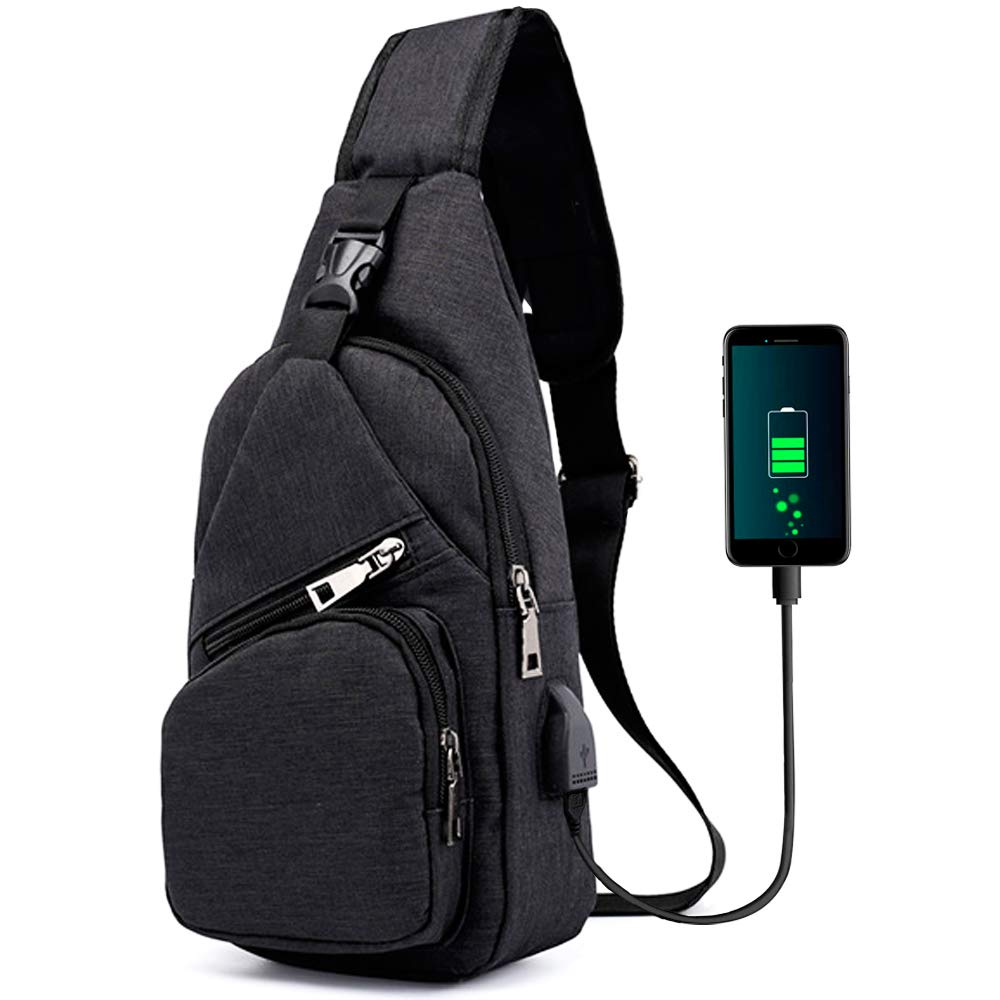 Sling Bag - Shoulder Backpack Chest Bags Crossbody Daypack for Women & Men with USB Charging Port for Travel/Hiking/Outdoor (S-Black)