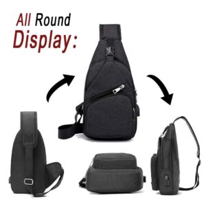 Sling Bag - Shoulder Backpack Chest Bags Crossbody Daypack for Women & Men with USB Charging Port for Travel/Hiking/Outdoor (S-Black)