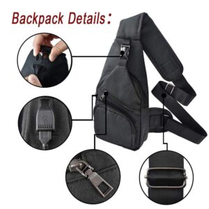 Sling Bag - Shoulder Backpack Chest Bags Crossbody Daypack for Women & Men with USB Charging Port for Travel/Hiking/Outdoor (S-Black)