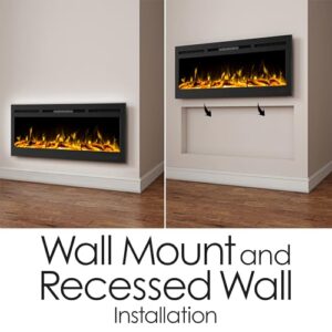 36-Inch Wall Mounted Electric Fireplace - Recessed Heater with Front Vent, Remote, LED Flames, and Log and Crystal Media by Northwest (Black)