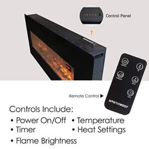 50-Inch Wall-Mounted Electric Fireplace - Fireplace Insert with LED Flames, Bottom Vents, Adjustable Heat Settings, and Remote by Northwest (Black)