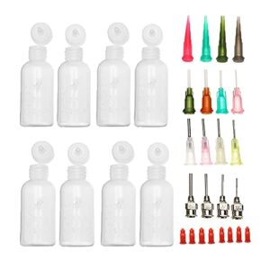 pack of 8pcs 1 oz.jagua henna temporary tattoo bottle kit, multi purpose precision applicator with 16 blunt tips for body art paint diy project