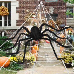 halloween decorations outdoor, 200" spider web 60" giant spider with extra stretch cobwebs and 10 small plastic spiders, halloween outdoor scary decorations yard home outside parties house décor