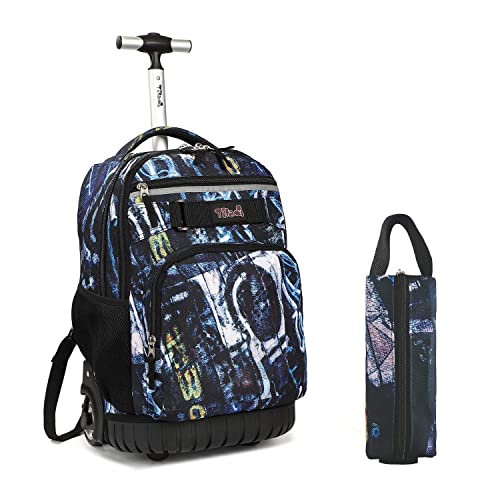 Tilami Rolling Backpack 18 inch with Pencil Case Wheeled Laptop Bag (Blue Letters)