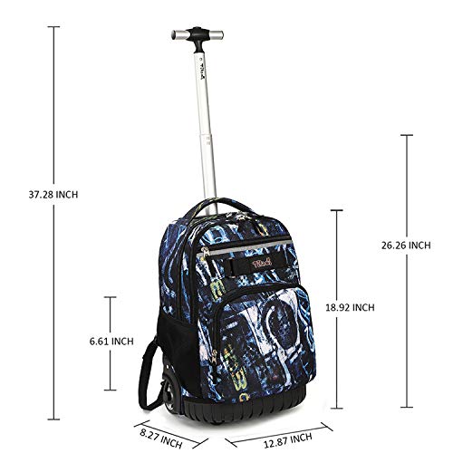 Tilami Rolling Backpack 18 inch with Pencil Case Wheeled Laptop Bag (Blue Letters)