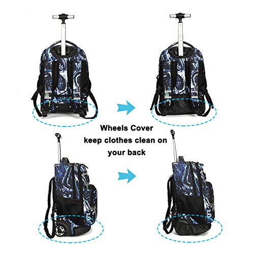 Tilami Rolling Backpack 18 inch with Pencil Case Wheeled Laptop Bag (Blue Letters)