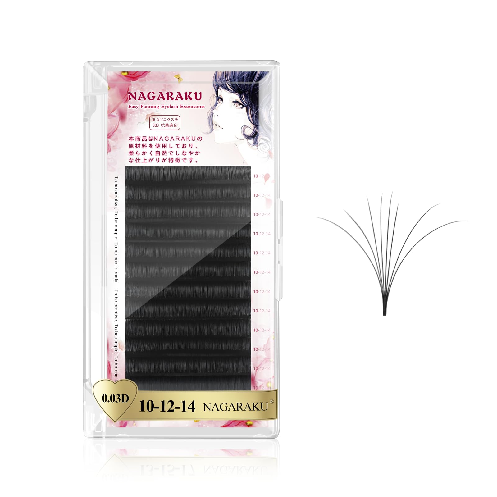 NAGARAKU Easy Fan Mega Volume Eyelash Extensions 0.03 D curl 10-12-14mm Mix Self Blooming Rapid Automatic Flower 3 Layers Soft Pre-glued Lashes