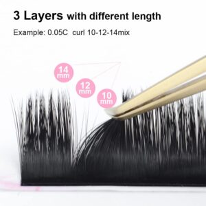 NAGARAKU Easy Fan Mega Volume Eyelash Extensions 0.03 D curl 10-12-14mm Mix Self Blooming Rapid Automatic Flower 3 Layers Soft Pre-glued Lashes