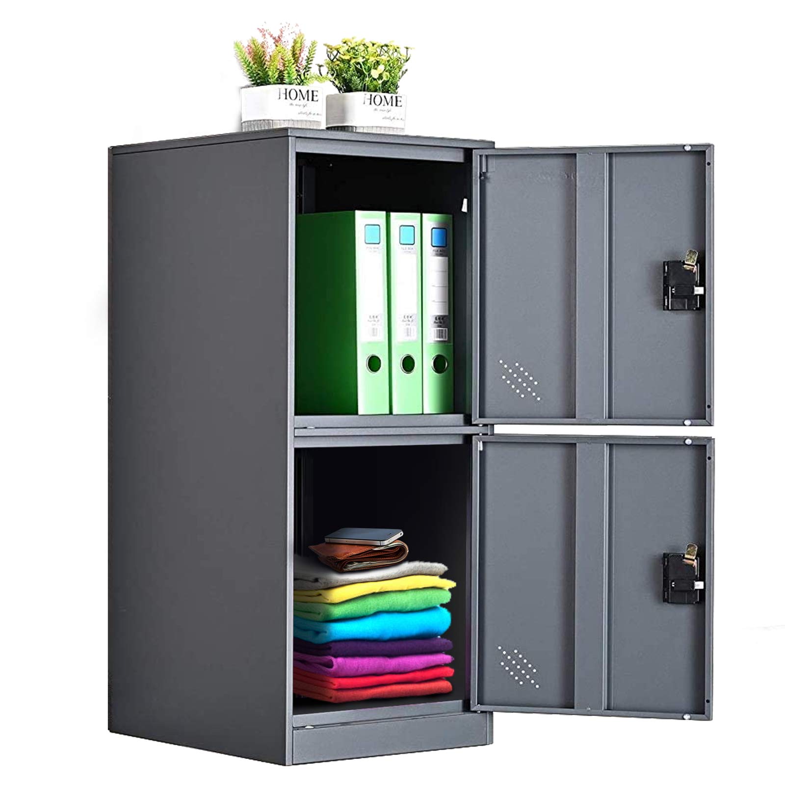 MECOLOR Vertical Single Tier Small Locker with Padlock latche 2 or 3 Compartment Storage for Employee,Home,Office,School,Kids (Dark Grey, P2V)