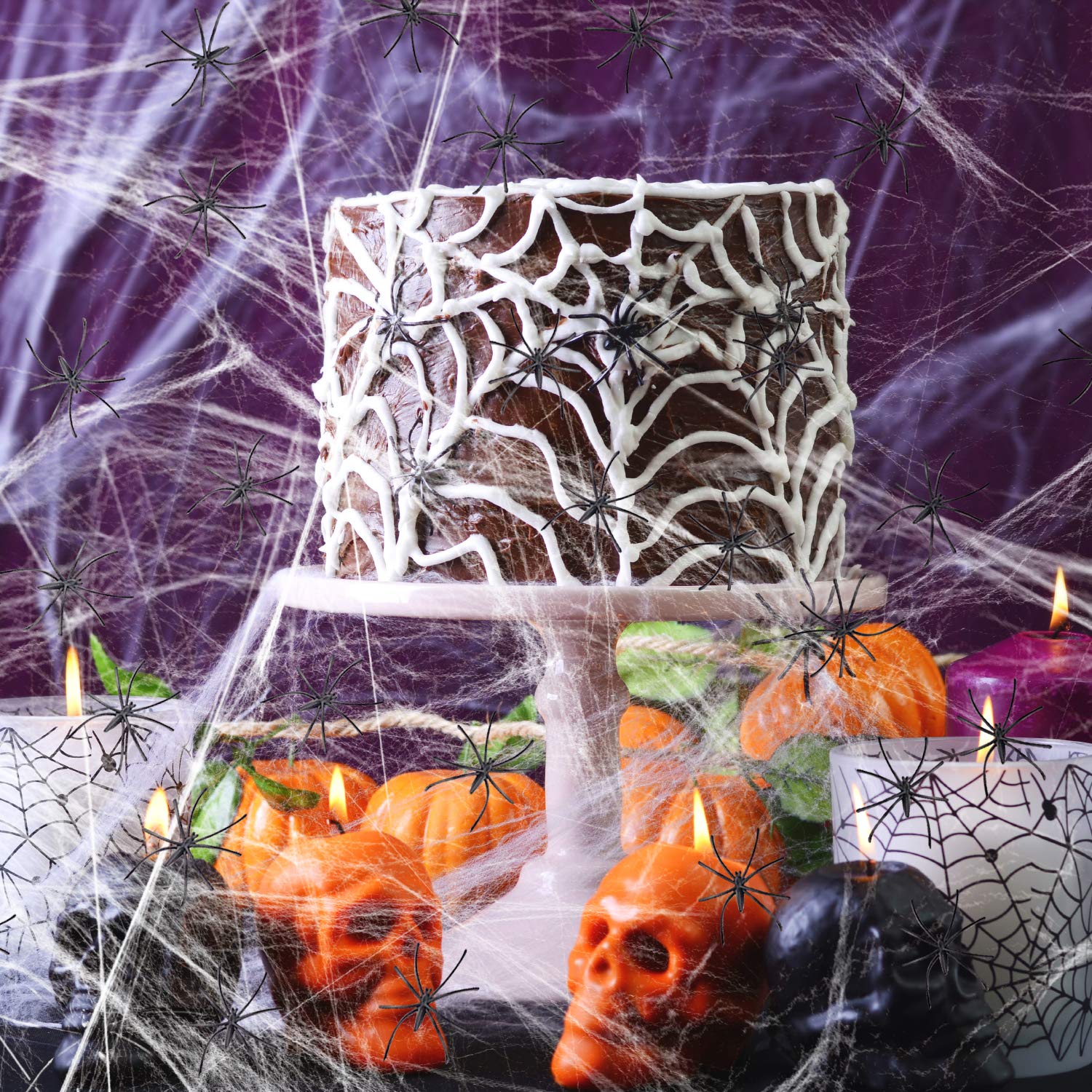 1000 Sqft Halloween Spider Web Decorations with 100 Fake Spiders, Super Stretch Spider Webs Cobwebs Decor, Haunted House Yard Creepy Scene Props Indoor Outdoor Decor and Halloween Party Supplies