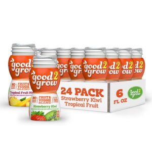 good2grow strawberry kiwi and tropical fruit medley juice 24-pack of 6-ounce bpa-free juice bottles, non-gmo with full serving of fruits and vegetables. spill proof tops not included (pack of 24)