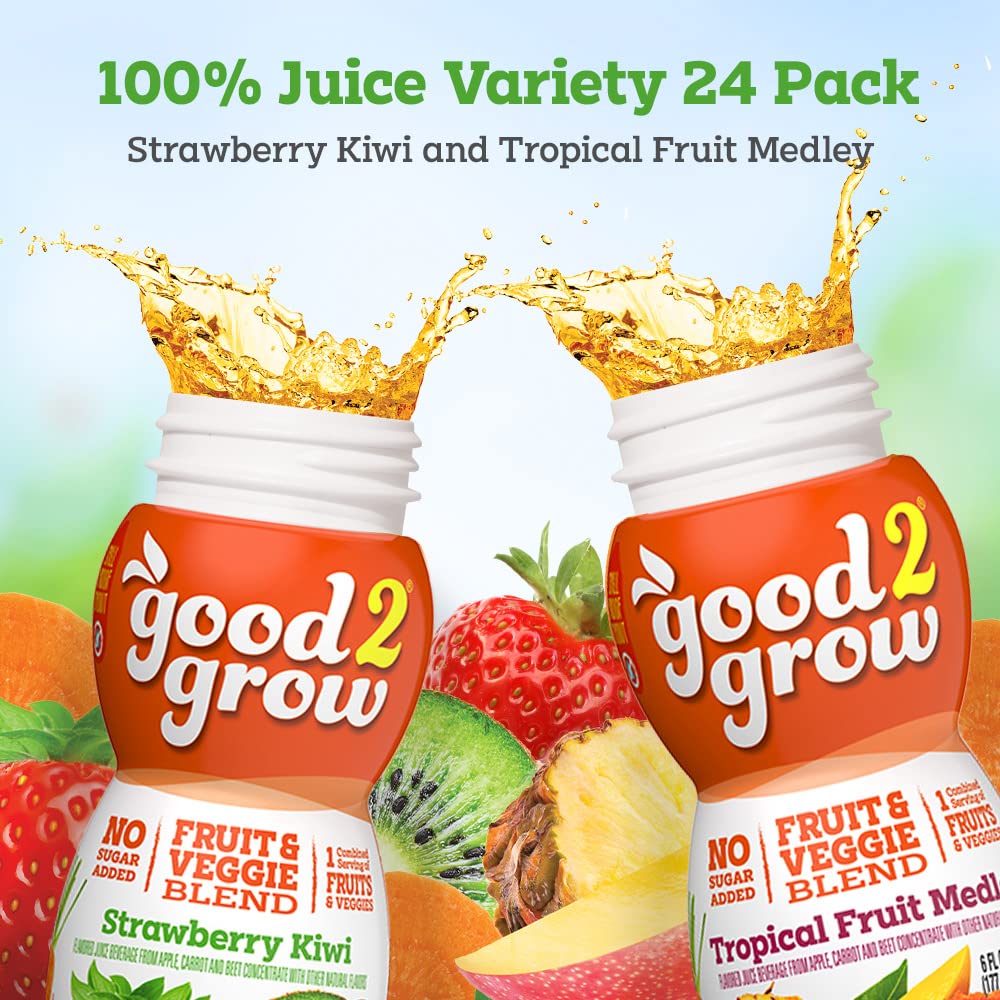 good2grow Strawberry Kiwi and Tropical Fruit Medley Juice 24-pack of 6-Ounce BPA-Free Juice Bottles, Non-GMO with Full Serving of Fruits and Vegetables. SPILL PROOF TOPS NOT INCLUDED (Pack of 24)