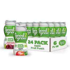 good2grow 100% apple and fruit punch juice 24-pack of 6-ounce bpa-free juice bottles, non-gmo with no added sugar and an excellent daily source of vitamin c. spill proof tops not included (pack of 24)