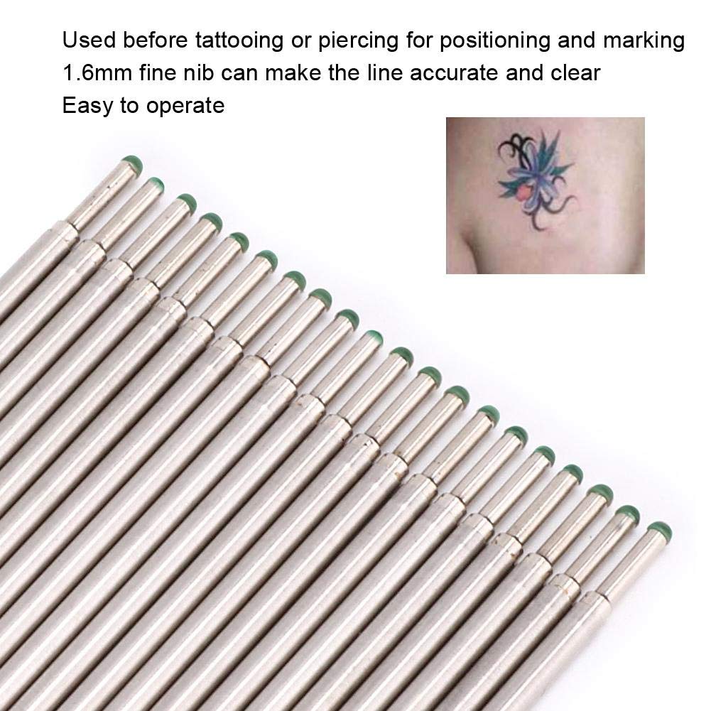 Temporary Tattoo Marker, 20pcs / Box Tattoo Skin Marker Pen Cores, Microblading Marking Pen Refill Accessory, Professional Body Art Pens and Eyeliner (green)