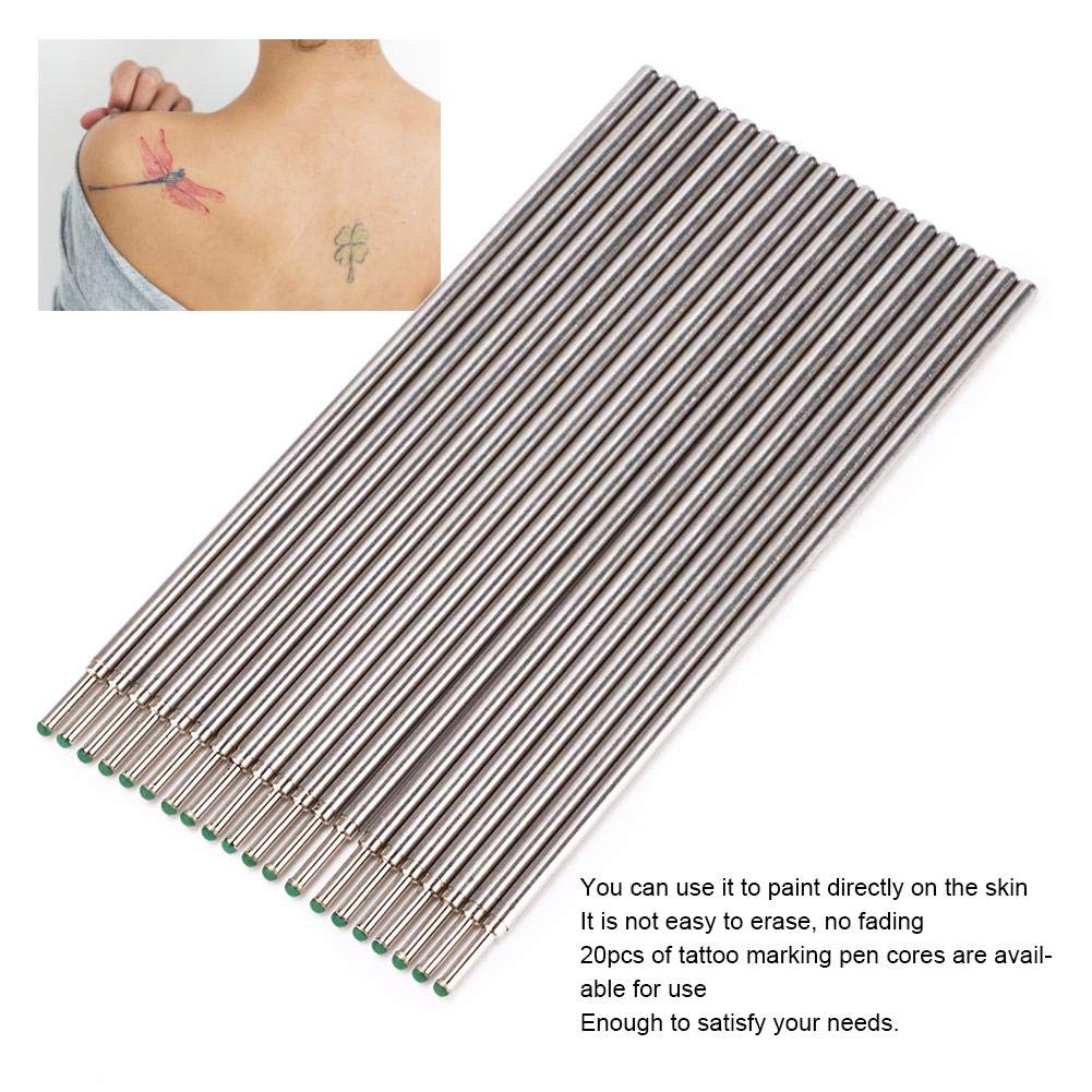 Temporary Tattoo Marker, 20pcs / Box Tattoo Skin Marker Pen Cores, Microblading Marking Pen Refill Accessory, Professional Body Art Pens and Eyeliner (green)