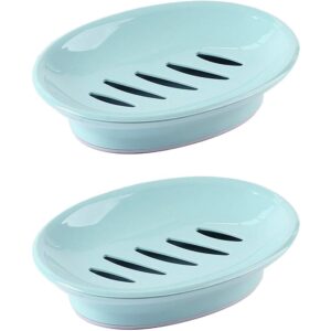 wyok 2-pack soap dish with drain soap holder easy cleaning soap saver dry stop mushy soap tray for shower bathroom kitchen(blue)