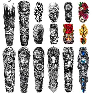 extra large waterproof temporary tattoos 8 sheets full arm fake tattoos and 8 sheets half arm tattoo stickers for men and women (22.83"x7.1")