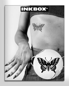inkbox temporary tattoos, semi-permanent tattoo, one premium easy long lasting, water-resistant temp tattoo with for now ink - lasts 1-2 weeks, butterfly tattoo, 3 x 3 in, fluttery