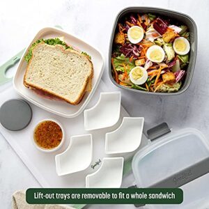 Goodful Stackable Lunch Box Container, Bento Style Food Storage with Removeable Compartments for Sandwich, Snacks, Toppings & Dressing, Leak-Proof and Made without BPA, 56-Ounce, Gray