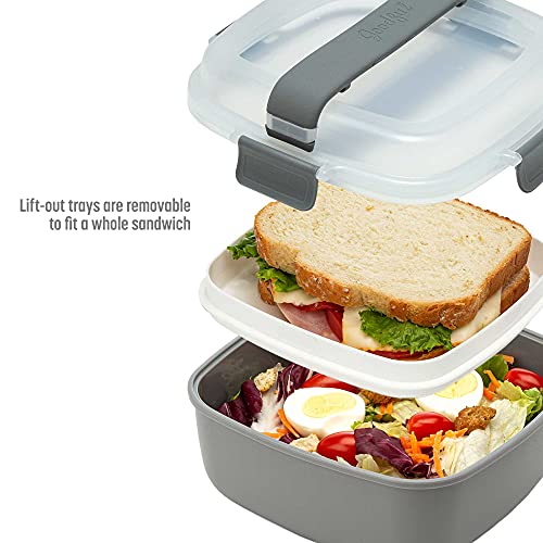 Goodful Stackable Lunch Box Container, Bento Style Food Storage with Removeable Compartments for Sandwich, Snacks, Toppings & Dressing, Leak-Proof and Made without BPA, 56-Ounce, Gray