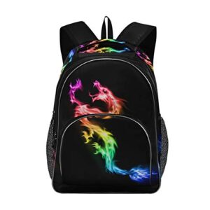kids backpack fire rainbow dragon three layer arc bookbag for boys girls elementary school casual travel bag laptop daypack