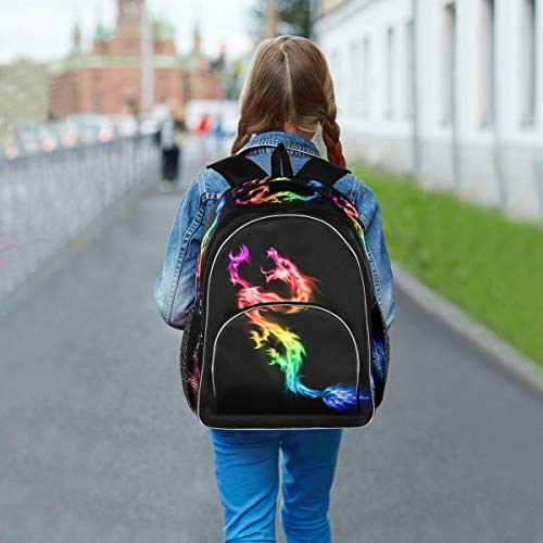 Kids Backpack Fire Rainbow Dragon Three Layer Arc Bookbag for Boys Girls Elementary School Casual Travel Bag Laptop Daypack