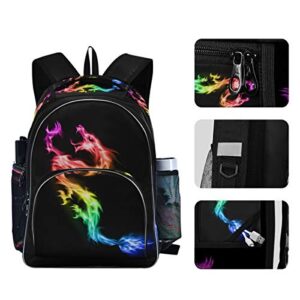 Kids Backpack Fire Rainbow Dragon Three Layer Arc Bookbag for Boys Girls Elementary School Casual Travel Bag Laptop Daypack