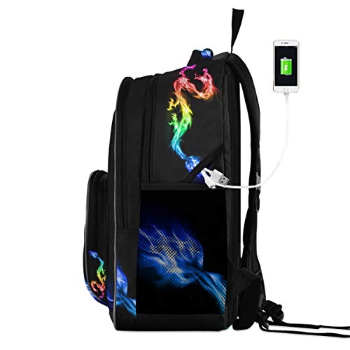 Kids Backpack Fire Rainbow Dragon Three Layer Arc Bookbag for Boys Girls Elementary School Casual Travel Bag Laptop Daypack