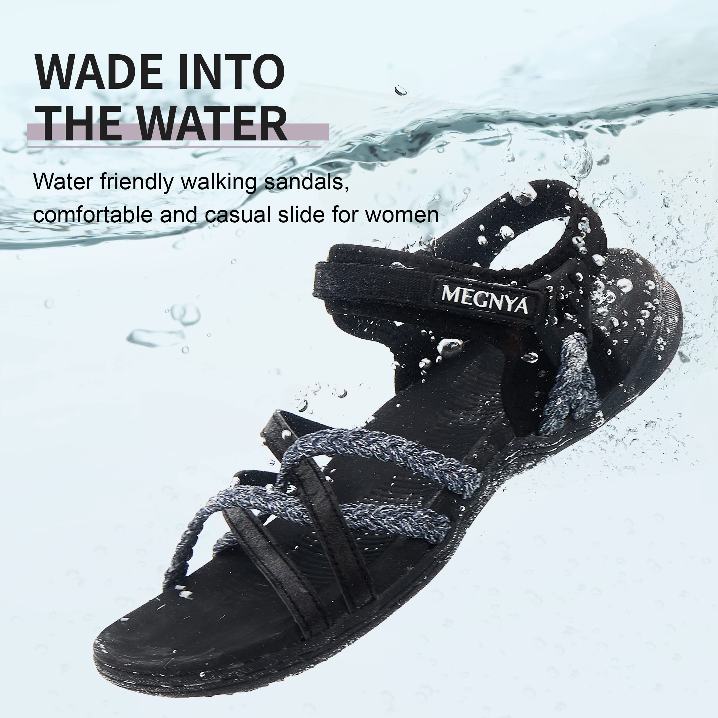 MEGNYA Comfortable Hiking Sandals, Lightweight Rubber Outsole Walking Sandals for Camping, Sports Sandals with Adjustable Hook Loop Straps Size 8