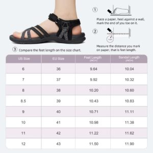 MEGNYA Comfortable Hiking Sandals, Lightweight Rubber Outsole Walking Sandals for Camping, Sports Sandals with Adjustable Hook Loop Straps Size 8