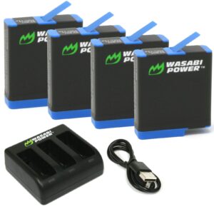 wasabi power battery (4-pack) and triple charger for gopro hero 8 black (all features available), hero 7 black, hero 6 black, hero 5 black, hero 2018