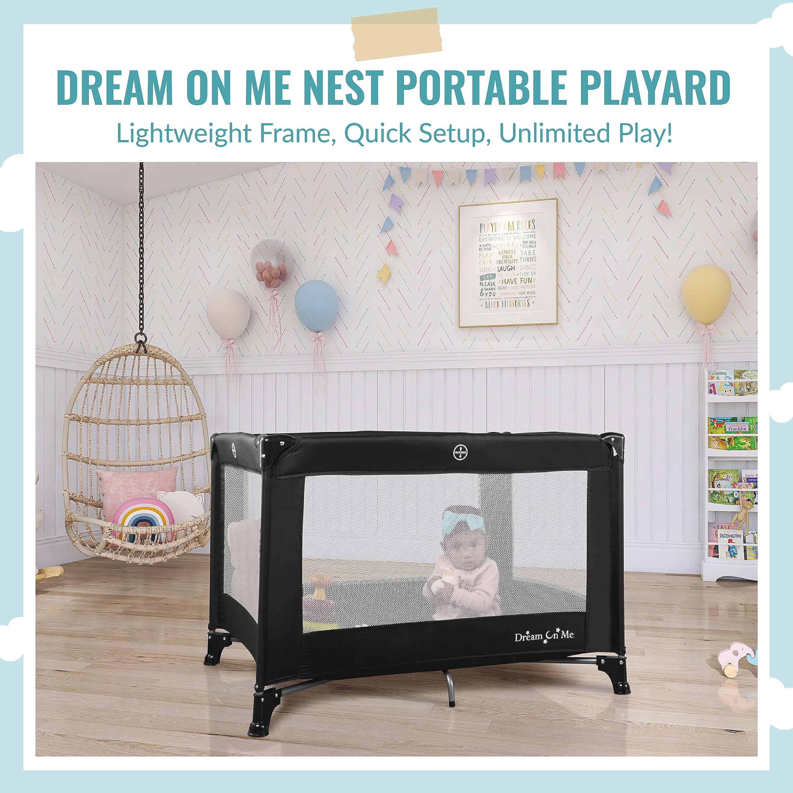 Dream On Me Nest Portable Play Yard With Carry Bag And Shoulder Strap, Black