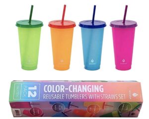manna 24oz color changing reusable cup set - 12-piece - lime, orange, blue sky, pink