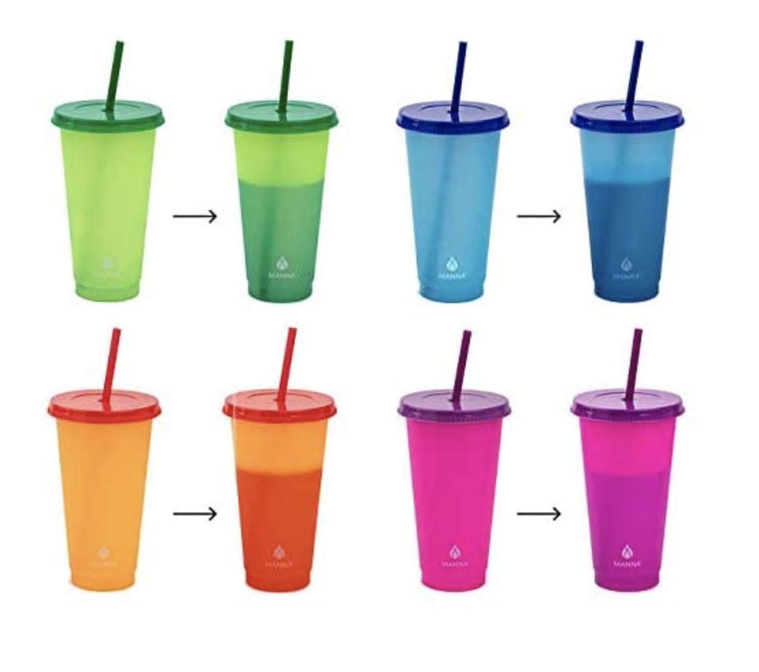 Manna 24oz Color Changing Reusable Cup Set - 12-Piece - Lime, Orange, Blue Sky, Pink