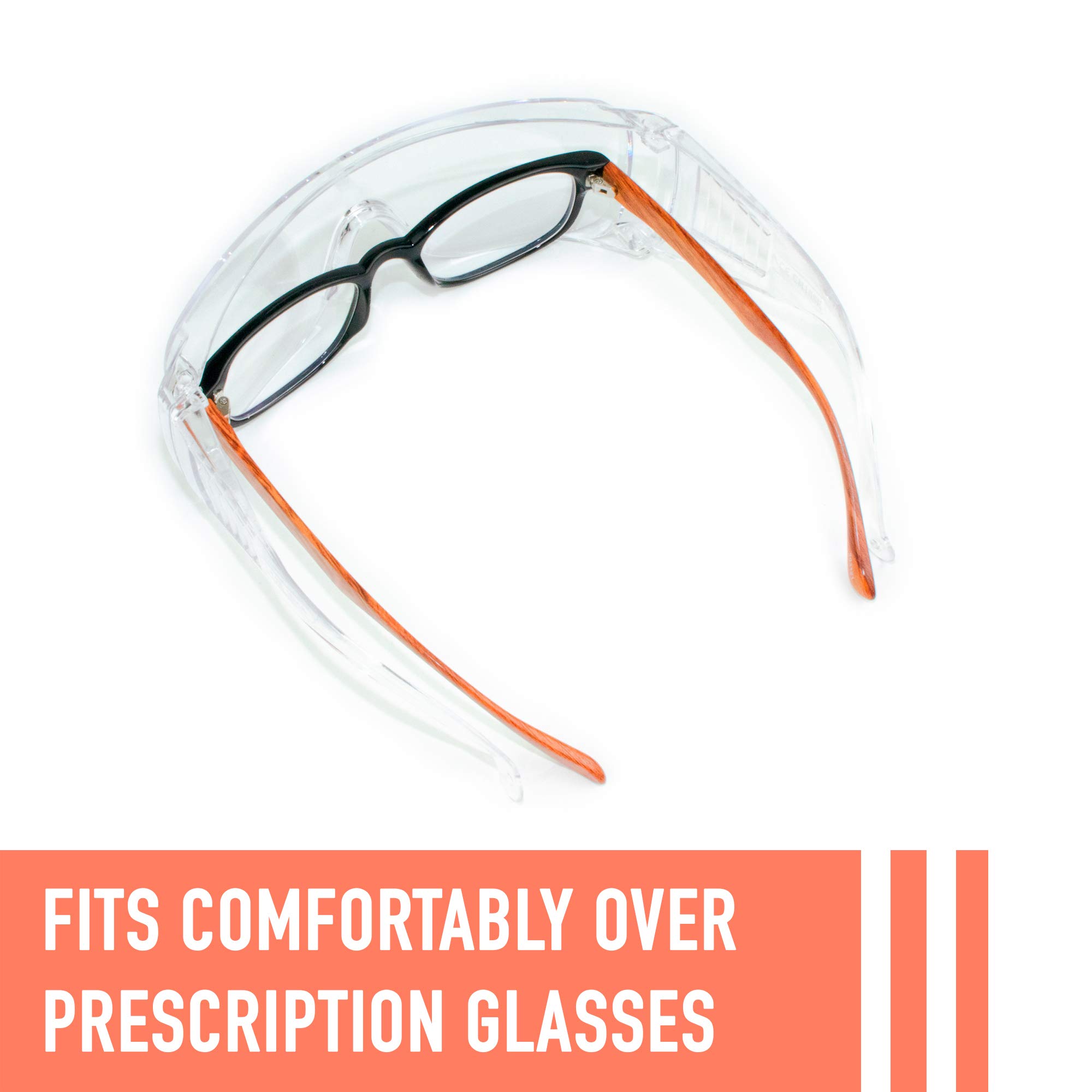 Aqulius 3 Bulk Pack Safety Glasses Over Eyeglasses (Anti-Fog & Scratch Resistant) Crystal Clear Eye Protection - OTG Safety Goggles