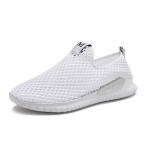 joyvip men women athletic non-slip running sneakers breathable mesh slip-on work shoes white