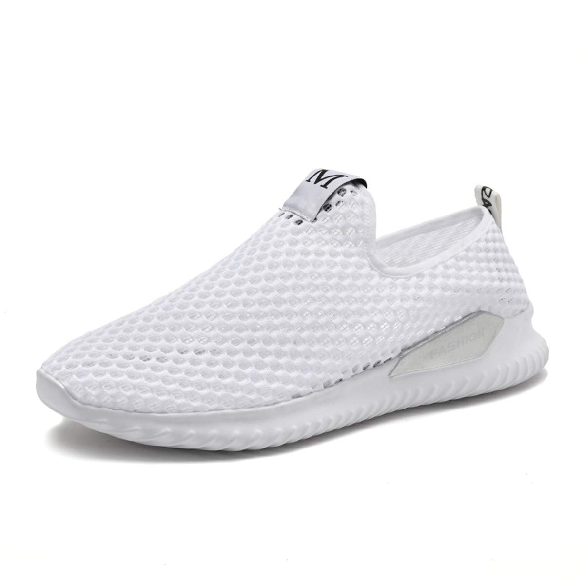 JOYVIP Men Women Athletic Non-Slip Running Sneakers Breathable Mesh Slip-On Work Shoes White